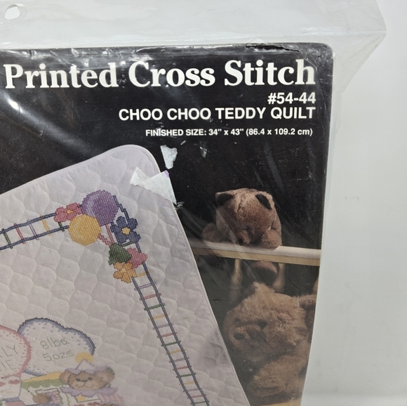 Janlynn Printed Cross Stitch Choo Choo Teddy Bear Quilt Finished Size 35x43 - Picture 5 of 10